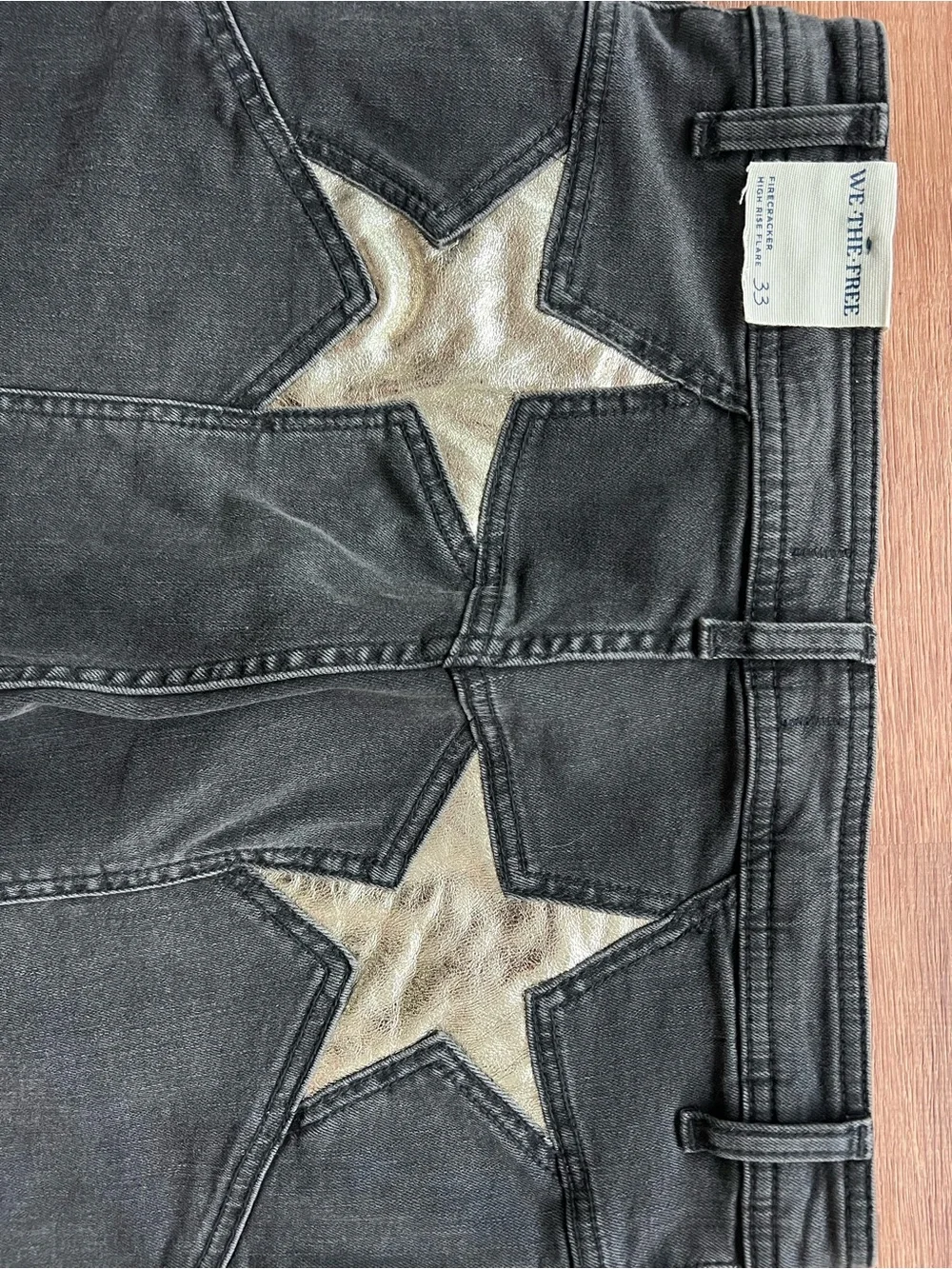 Free People Firecracker Jeans Size 33 NWT RT $168 - Black / Gold Stars ✨